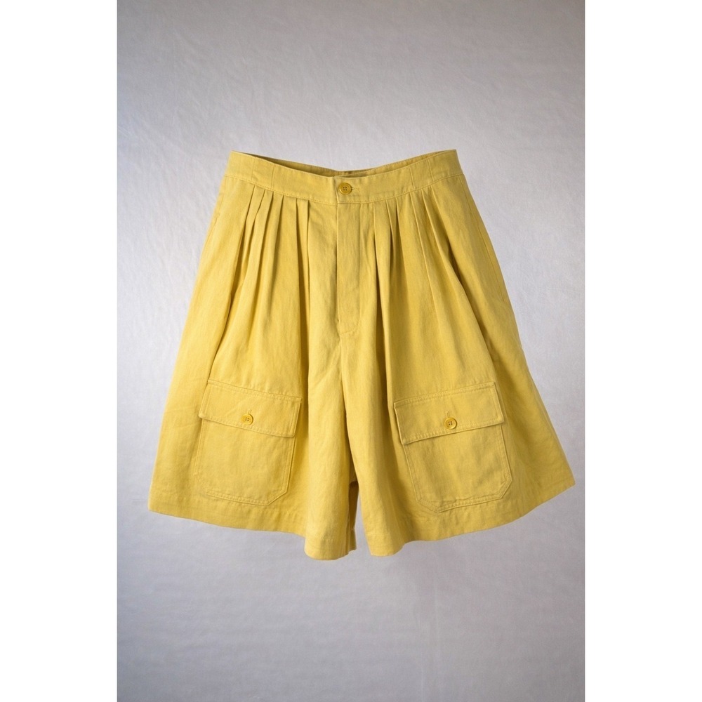 Chloe Pleated Cargo Shorts Mustard Yellow Cotton Linen Cinch Back Size 42 IT - Picture 2 of 11